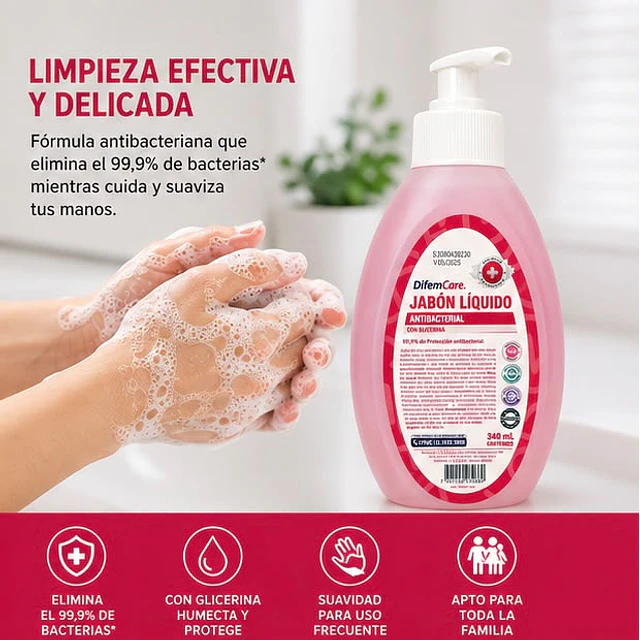 Jabon Liquido Antibacterial Con Glicerina 340ml Difem Care