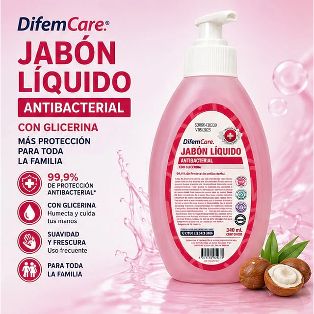 Jabon Liquido Antibacterial Con Glicerina 340ml Difem Care
