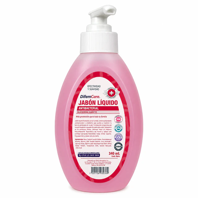 Jabon Liquido Antibacterial Con Glicerina 340ml Difem Care