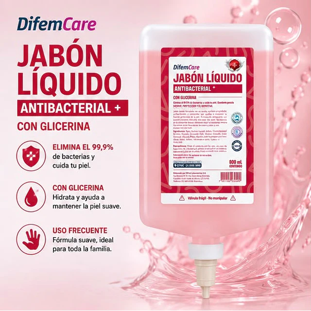 Jabon Liquido Antibacterial Con Glicerina 800ml Difem Care