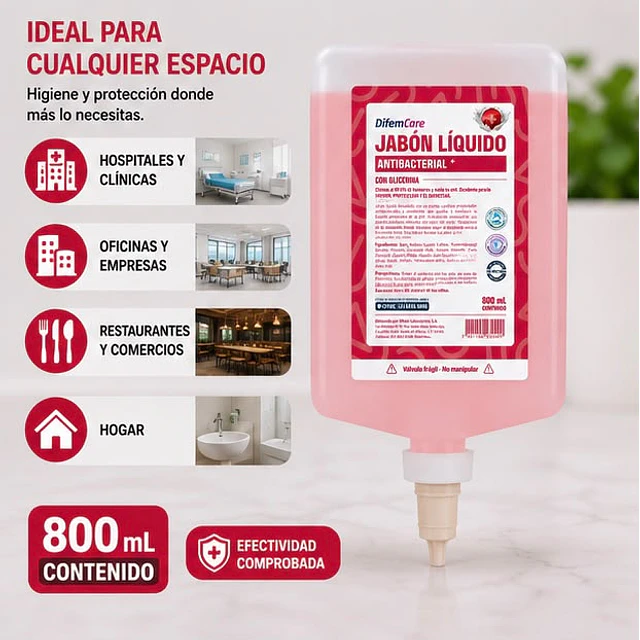 Jabon Liquido Antibacterial Con Glicerina 800ml Difem Care