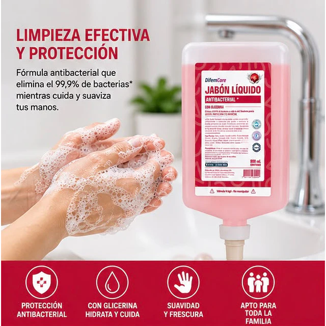 Jabon Liquido Antibacterial Con Glicerina 800ml Difem Care