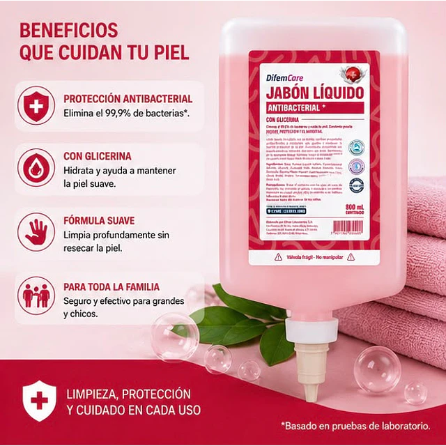 Jabon Liquido Antibacterial Con Glicerina 800ml Difem Care