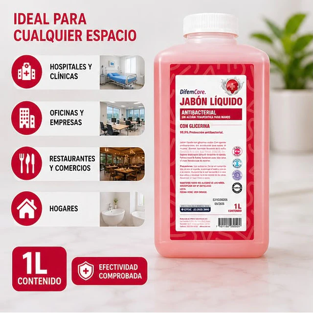 Jabon Liquido Antibacterial Con Glicerina 1000ml Difem Care