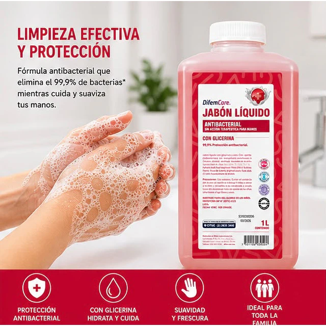 Jabon Liquido Antibacterial Con Glicerina 1000ml Difem Care