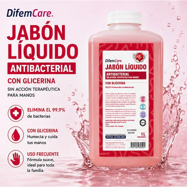 Jabon Liquido Antibacterial Con Glicerina 1000ml Difem Care