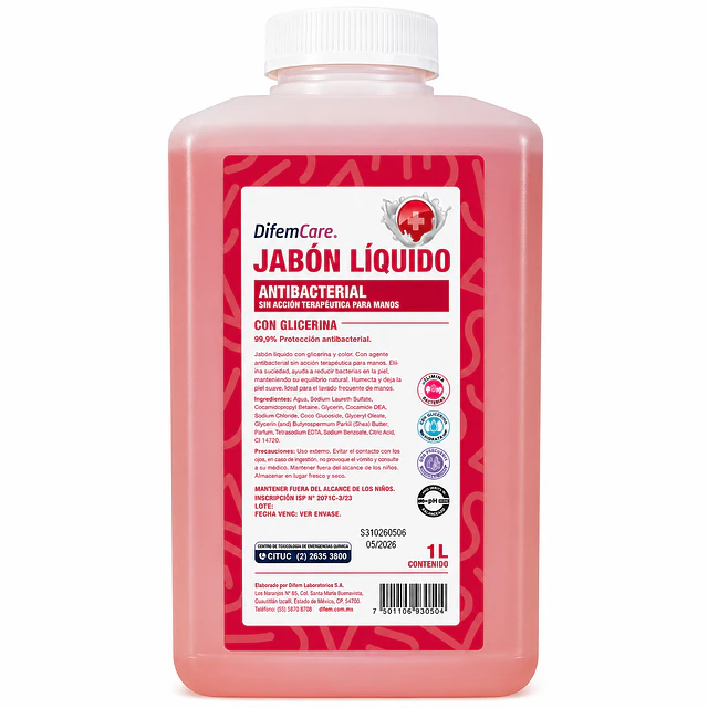 Jabon Liquido Antibacterial Con Glicerina 1000ml Difem Care