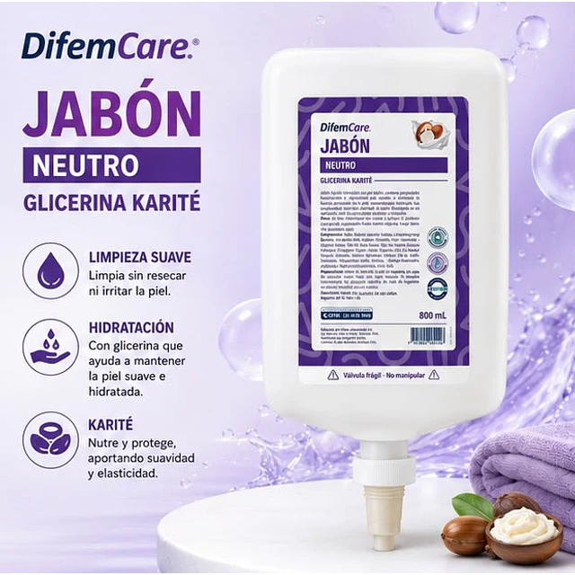 Jabon Neutro Con Glicerina Karite 800ml Difem Care