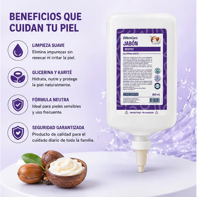 Jabon Neutro Con Glicerina Karite 800ml Difem Care