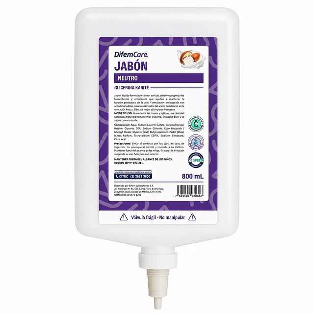 Jabon Neutro Con Glicerina Karite 800ml Difem Care