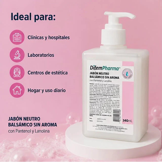 Jabón Neutro Balsámico Sin Aroma 340ml Difem Care