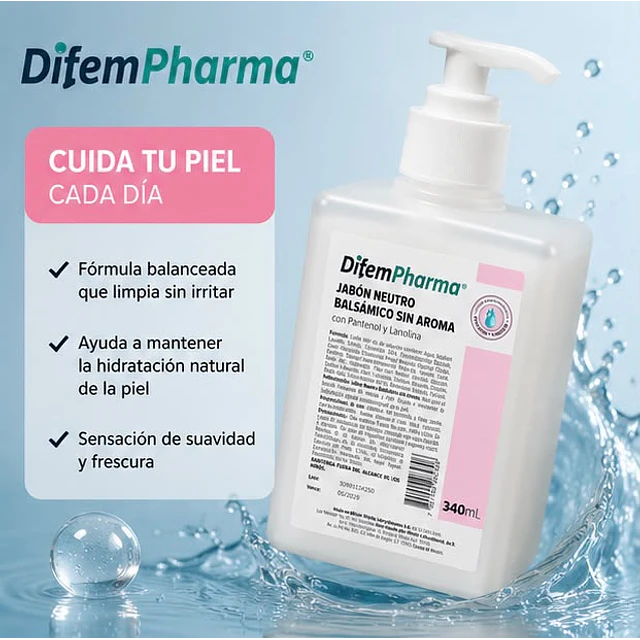 Jabón Neutro Balsámico Sin Aroma 340ml Difem Care