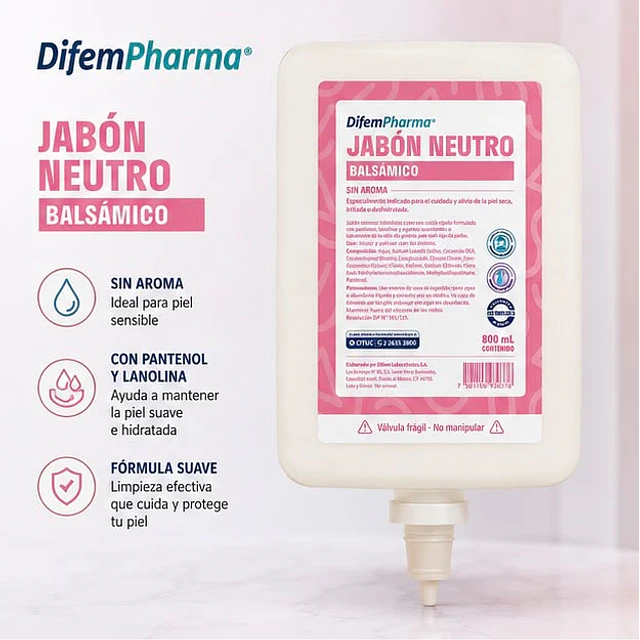 Jabón Neutro Balsámico Sin Aroma 800ml Difem Care