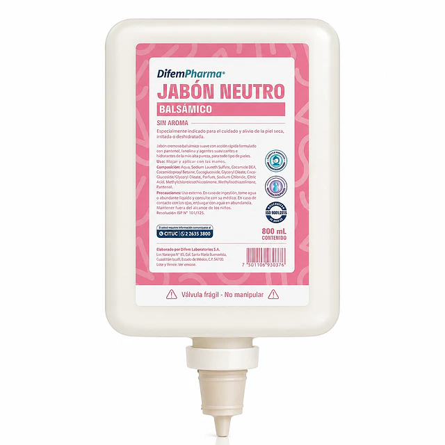 Jabón Neutro Balsámico Sin Aroma 800ml Difem Care