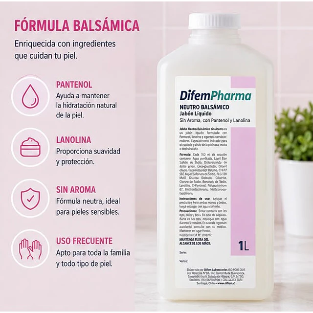 Jabón Neutro Balsámico Sin Aroma 1000ml Difem Care