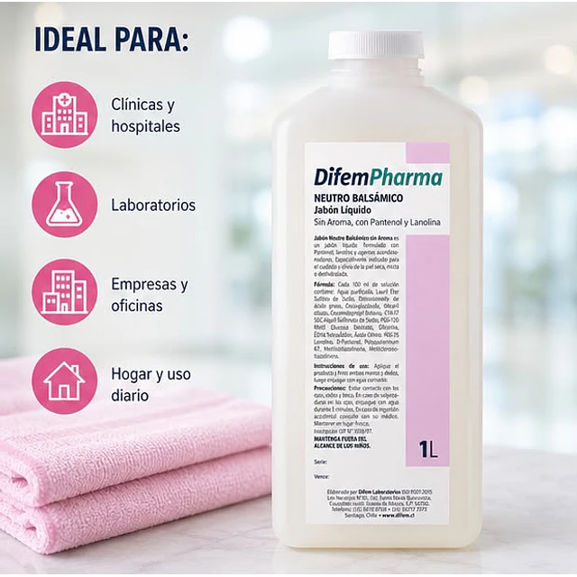 Jabón Neutro Balsámico Sin Aroma 1000ml Difem Care