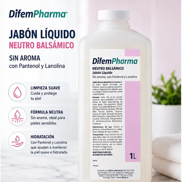 Jabón Neutro Balsámico Sin Aroma 1000ml Difem Care