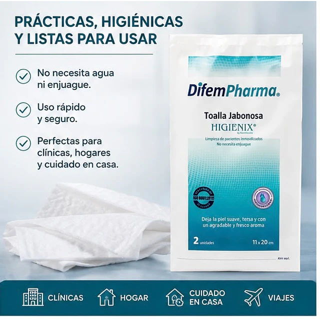 Toallas Jabonosa Higienix Difem Sin Enjuague Sobre 2 Uds