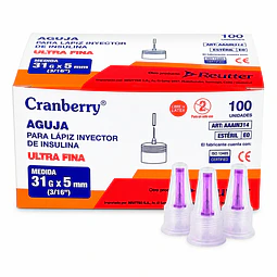 Agujas para Lápiz de Insulina - 100 Unidades | 31G x 5mm Cranberry