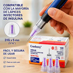 Agujas para Lápiz de Insulina - 100 Unidades | 31G x 5mm Cranberry
