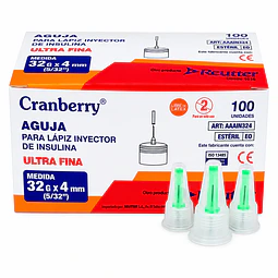 Agujas para Lápiz de Insulina - 100 Unidades | 32G x 4mm Cranberry