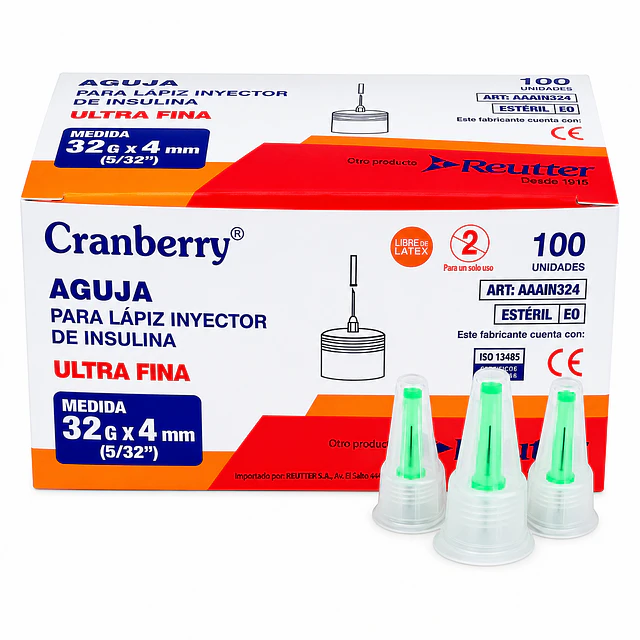 Agujas para Lápiz de Insulina - 100 Unidades | 32G x 4mm Cranberry