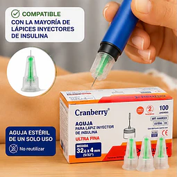 Agujas para Lápiz de Insulina - 100 Unidades | 32G x 4mm Cranberry