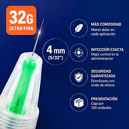 Agujas para Lápiz de Insulina - 100 Unidades | 32G x 4mm Cranberry