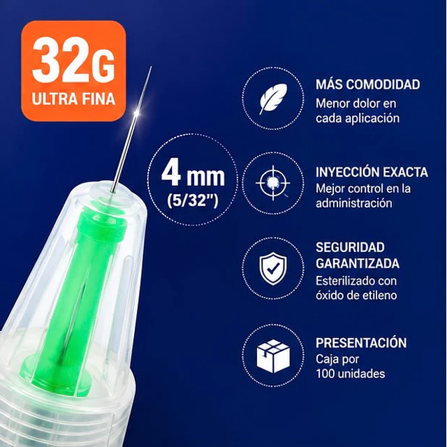 Agujas para Lápiz de Insulina - 100 Unidades | 32G x 4mm Cranberry