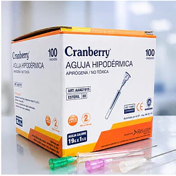 Aguja Hipodermica Cranberry 19g X 1 1/2 Caja 100 Unidades