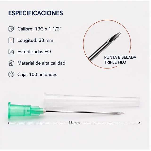 Aguja Hipodermica Cranberry 19g X 1 1/2 Caja 100 Unidades