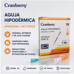 Aguja Hipodermica Cranberry 21G x 1 Caja 100 Unidades
