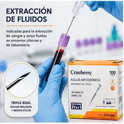 Aguja Hipodermica Cranberry 21G x 1 Caja 100 Unidades