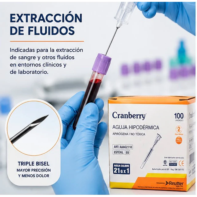 Aguja Hipodermica Cranberry 21G x 1 Caja 100 Unidades