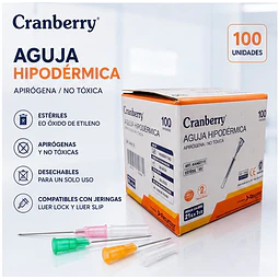 Aguja Hipodermica Cranberry 21G x 1 1/2 Caja 100 Unidades