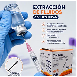 Aguja Hipodermica Cranberry 21G x 1 1/2 Caja 100 Unidades