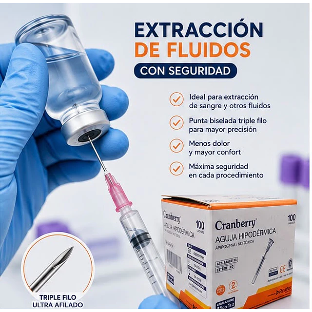 Aguja Hipodermica Cranberry 21G x 1 1/2 Caja 100 Unidades