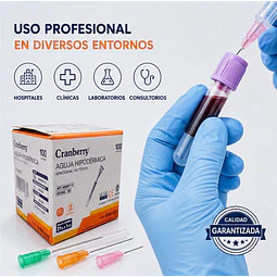 Aguja Hipodermica Cranberry 21G x 1 1/2 Caja 100 Unidades