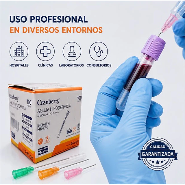 Aguja Hipodermica Cranberry 21G x 1 1/2 Caja 100 Unidades