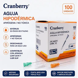 Aguja Hipodermica Cranberry 23G x 1 Caja 100 Unidades