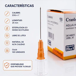 Aguja Hipodermica Cranberry 23G x 1 Caja 100 Unidades