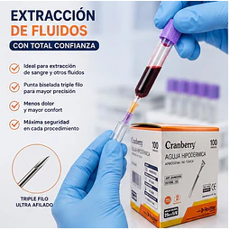 Aguja Hipodermica Cranberry 25G x 5/8 Caja 100 Unidades