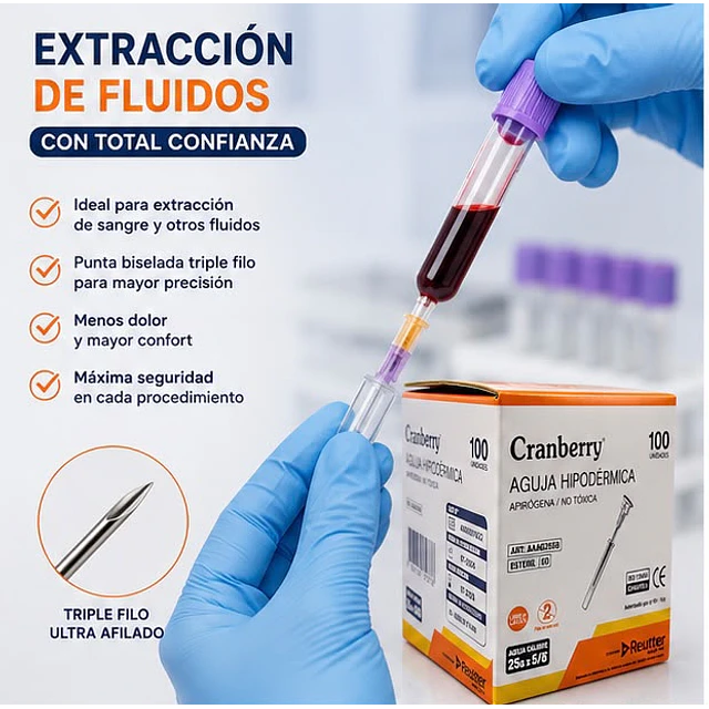 Aguja Hipodermica Cranberry 25G x 5/8 Caja 100 Unidades