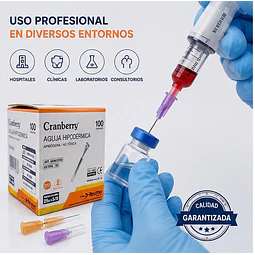 Aguja Hipodermica Cranberry 25G x 5/8 Caja 100 Unidades