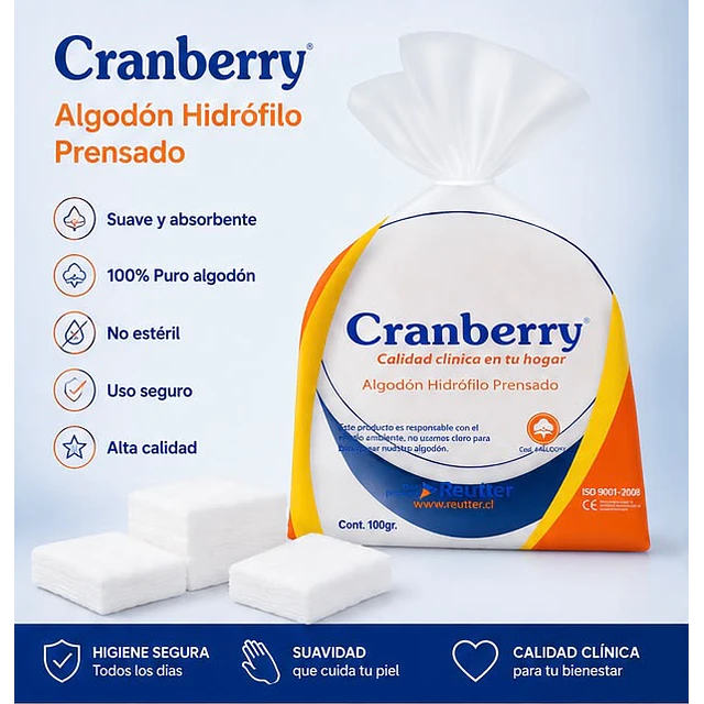 Algodón Hidrófilo Prensado Cranberry 100grs