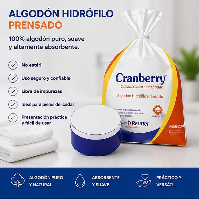 Algodón Hidrófilo Prensado Cranberry 250grs