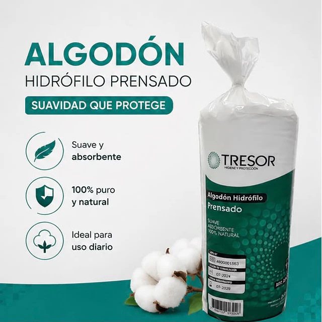 Algodón Hidrófilo Prensado Tresor 1kg