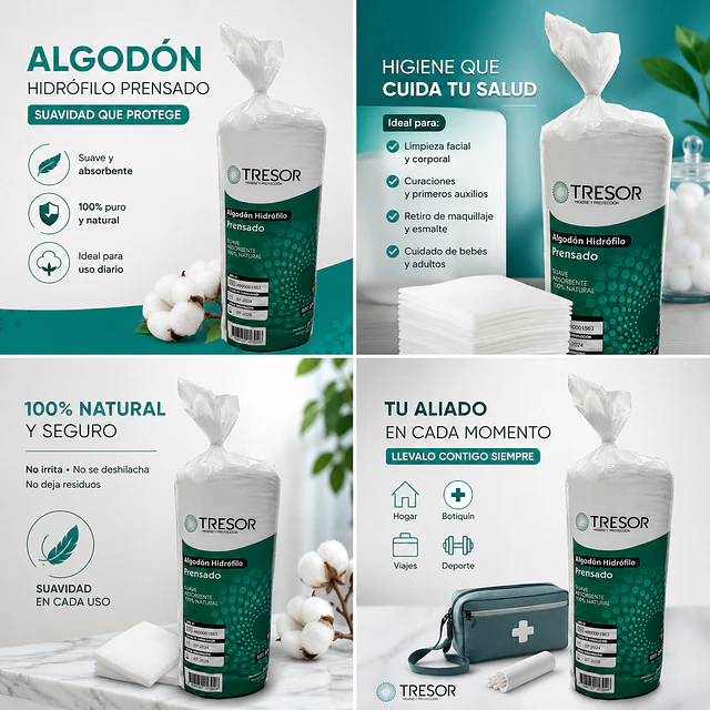Algodón Hidrófilo Prensado Tresor 1kg