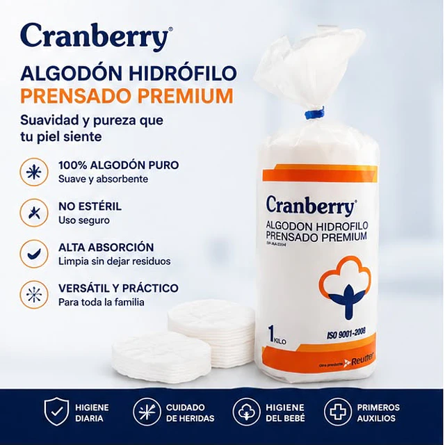 Algodón Hidrófilo Prensado Premium Cranberry 1Kg
