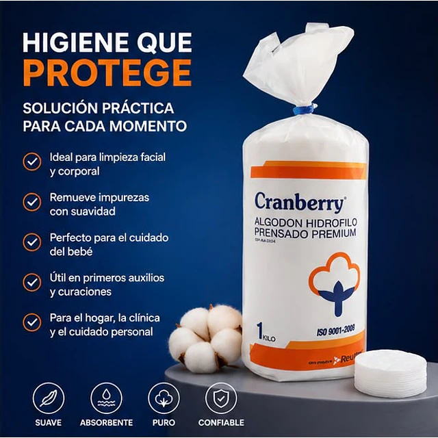 Algodón Hidrófilo Prensado Premium Cranberry 1Kg